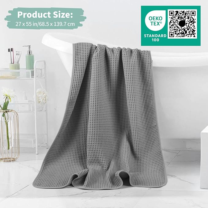 Microfiber Waffle Bath Towels, 4 Pieces, Fast Drying, Lint Free 430 GSM - Image 5