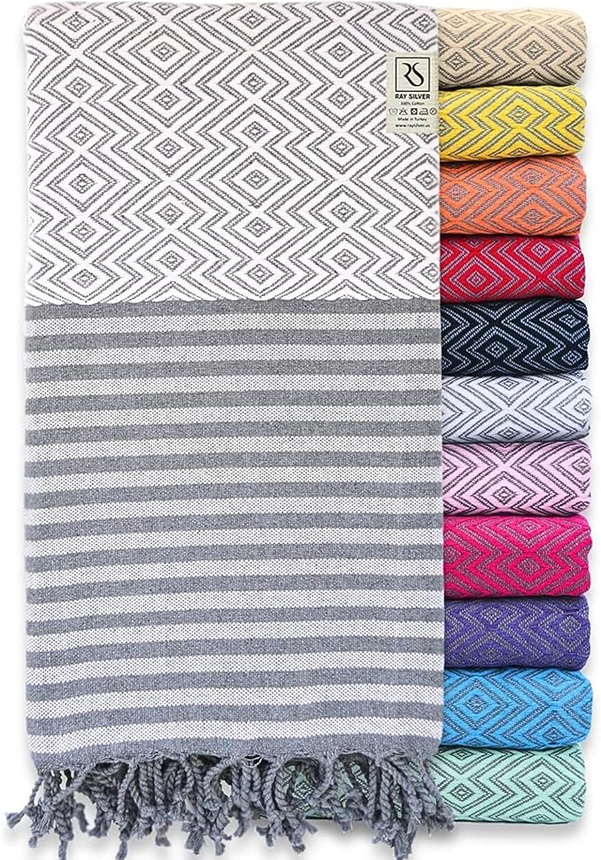 RAY SILVER Turkish Beach Towel – 100% Turkish Cotton 40"x71" Quick Dry by RaySilver