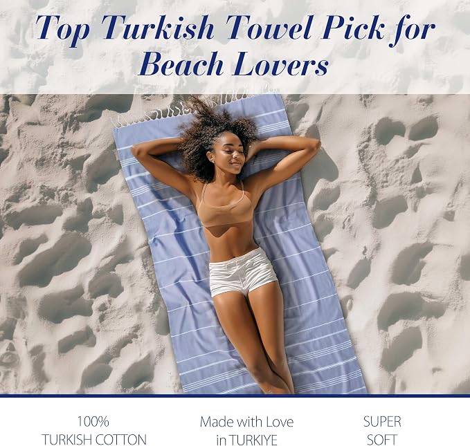Cacala Lightweight and Thin Turkish Beach Towel 100% Cotton Sand-Free and - Image 5