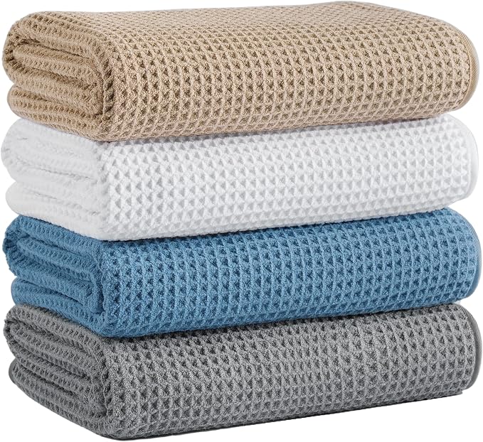 Microfiber Waffle Bath Towels, 4 Pieces, Fast Drying, Lint Free 430 GSM by Unknown