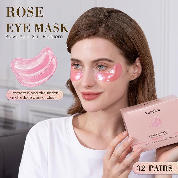 32 Pairs Pink Under Eye Patches, Rose Cooling Hydrating Eye Mask - Image 2