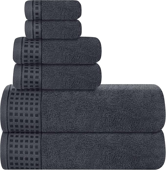 GLAMBURG 100% Cotton Ultra Soft 6 Pack Towel Set, Contains 2 Bath Towels 28x55 by GLAMBURG