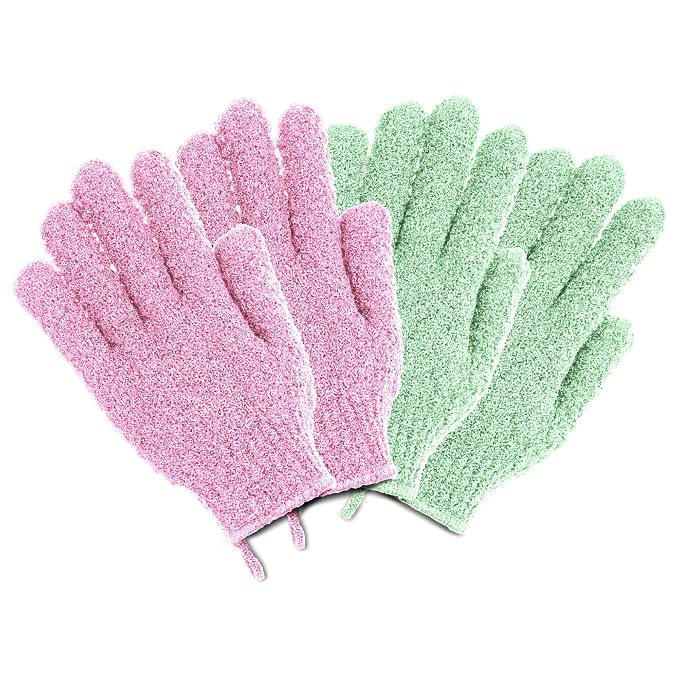 4 Pairs Exfoliating Gloves, 100% Nylon, Dual Texture Body Scrub by The+Beauty+Project