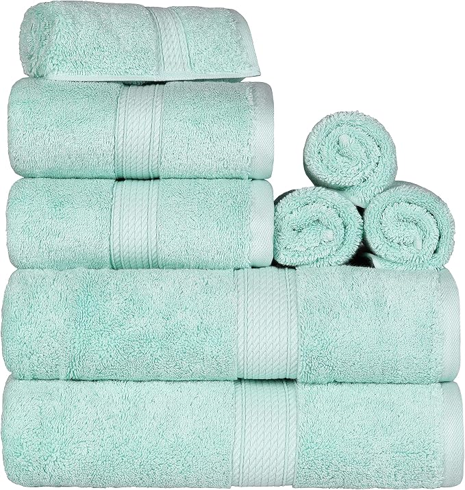 SUPERIOR Egyptian Cotton Pile 8 Piece Towel Set, Includes 2 Bath, 2 Hand by SUPERIOR