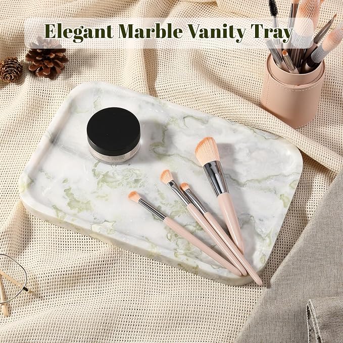 Karibiber Luxury Marble Vanity Tray, Bathroom Tray Countertop, Bianco - Image 5