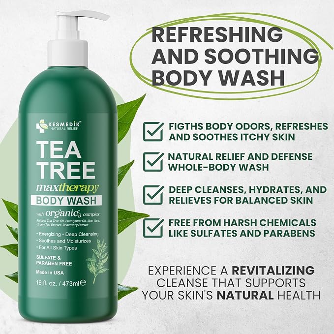 KESMEDIK Tea Tree Body Wash MaxTherapy, Itchy Skin Relief Soap, Soothes Jock - Image 2
