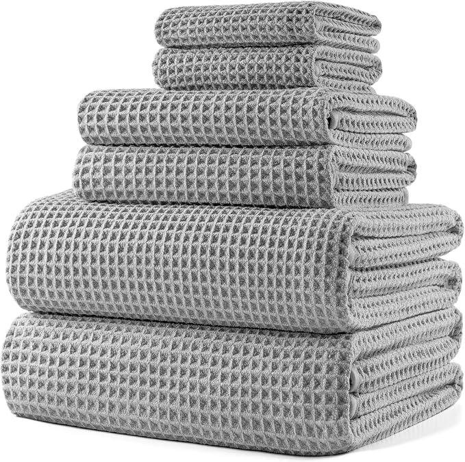 POLYTE 430 GSM Microfiber Quick Dry Lint Free Oversize Bath Towel Set, 6 Piece by Polyte