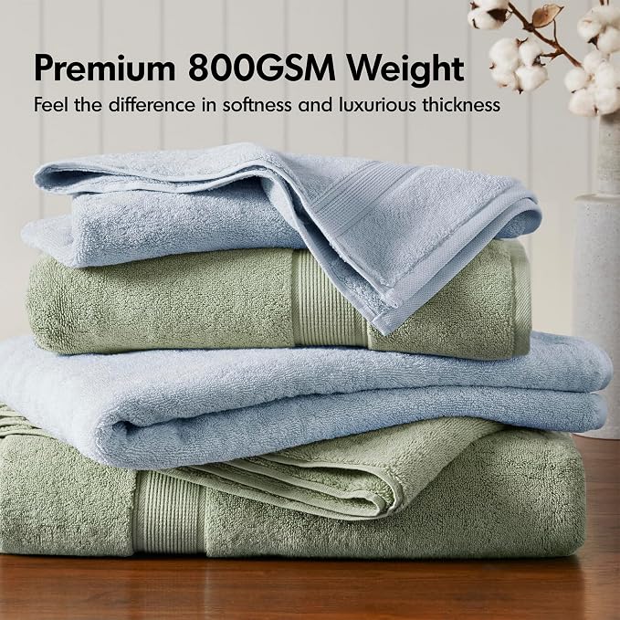 Madison Park 800GSM Bathroom Towel Set of 8 100% Cotton Bath Towel Set - Image 2