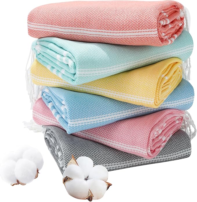 Genovega 6 Packs Oversized Turkish Beach Bath Towel Set Bulk 74"x38" Extra by genovega