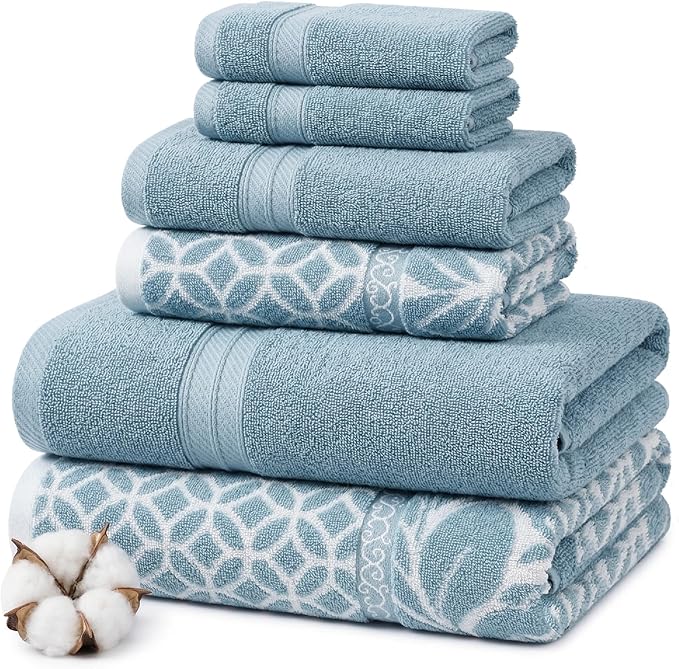 Modern Threads Botanical Vine 6-Piece 100% Cotton Towel Set – Reversible Yarn by ModernThreads