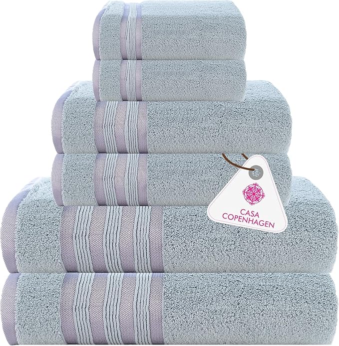 CASA COPENHAGEN Zero Twist 6Pcs 100% Egyptian Cotton Large Designer Towels Gift by CASACOPENHAGEN