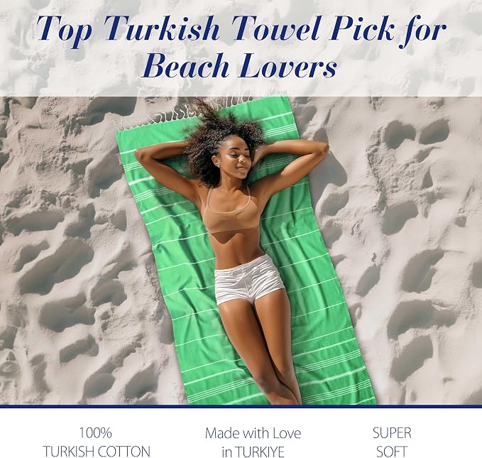 Cacala Lightweight and Thin Turkish Beach Towel 100% Cotton Sand-Free and - Image 3