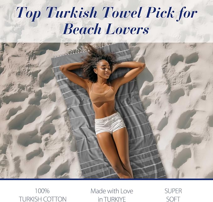 Cacala Lightweight and Thin Turkish Beach Towel 100% Cotton Sand-Free and - Image 3