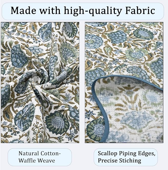 Ridhi Asparagus Green Hand Block Print Waffle Scallope Cotton Bath Towel Set of - Image 6