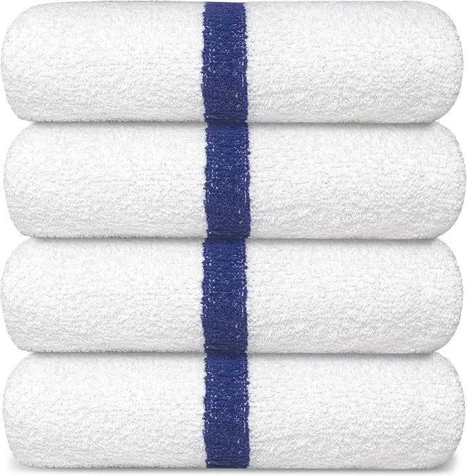 Avalon Towels 100% Cotton Pool Towels White Beach Towels Blue Stripe Pack of 12 - Image 6