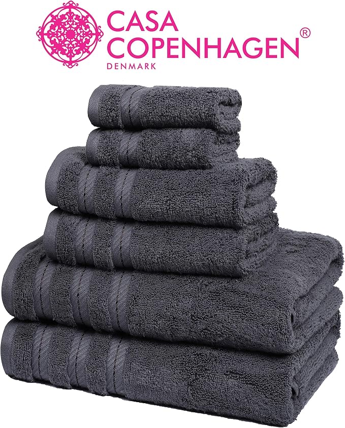 CASA COPENHAGEN Bella 6 Pieces Towel Set- Pinstripe Grey, 600 GSM 2 Bath Towel - Image 3