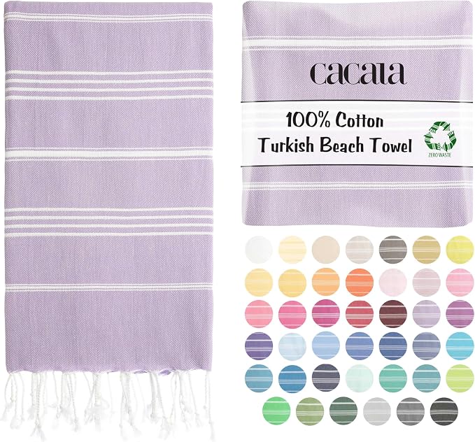 Cacala Lightweight and Thin Turkish Beach Towel 100% Cotton Sand-Free and by CACALA
