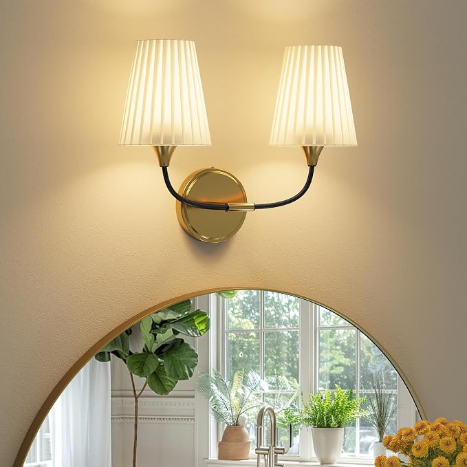Bathroom Vanity Light with Fabric Shade, 2-Light Bathroom Vanity Light Over by Lanxithen