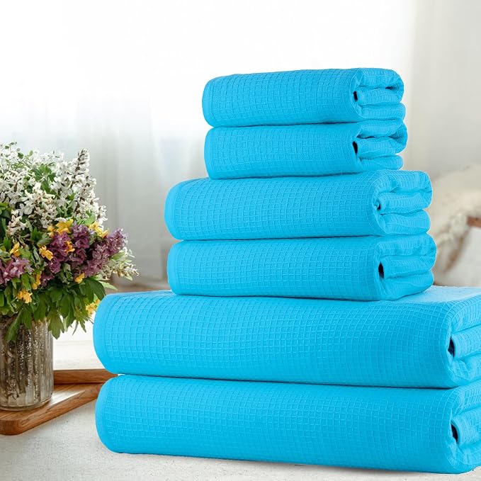 CASA COPENHAGEN Waffle 6Pcs 100% Egyptian Cotton Large Designer Towels Gift - Image 2