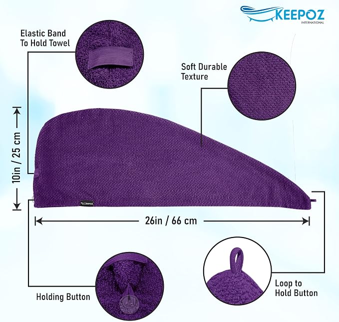 KEEPOZ Hair Towel Wrap Quick Dry 100% Cotton Super Absorbent Turban Head Wrap - Image 2
