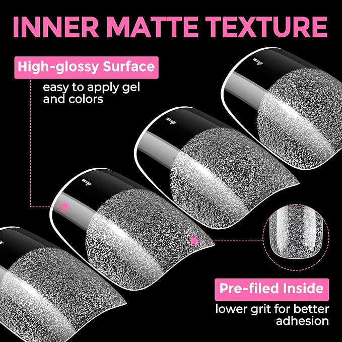 UNA GELLA Short Square & Squoval Nail Tips 216pcs Pre-Etched Short Square Round - Image 7