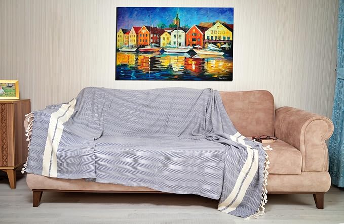 Bersuse 100% Cotton Herringbone XL Throw Blanket - Image 3