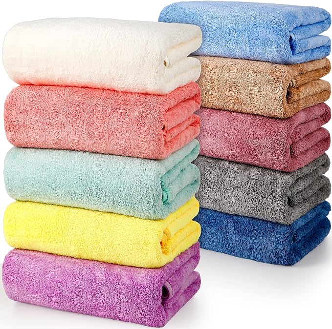 Mixweer 10 Pieces Bath Towel Set, Microfiber Coral Velvet Highly Absorbent by Mixweer