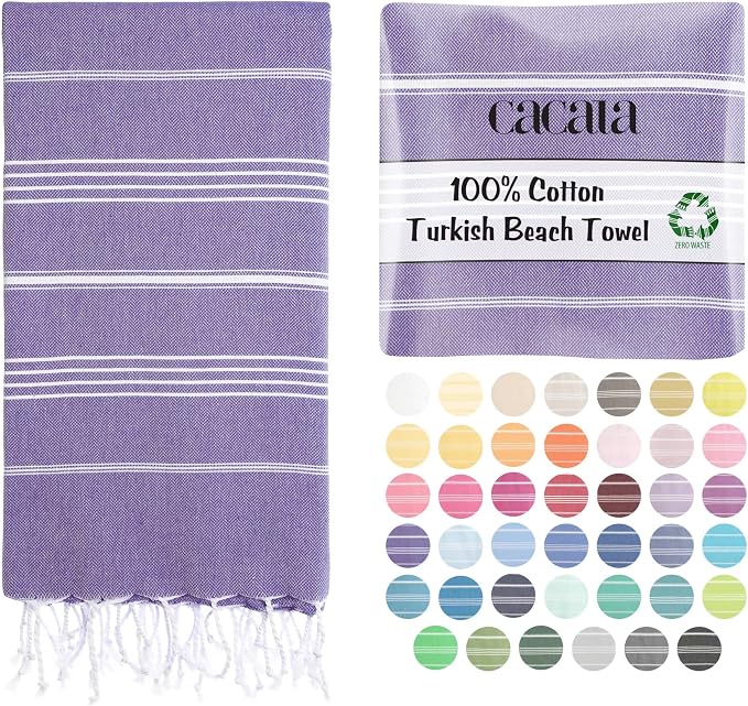 Cacala Lightweight and Thin Turkish Beach Towel 100% Cotton Sand-Free and by CACALA