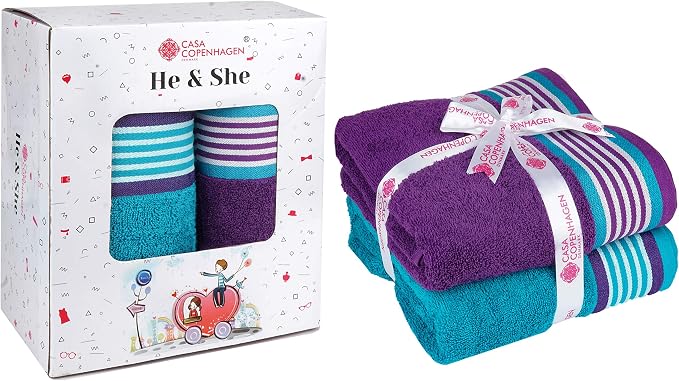 CASA COPENHAGEN He & She 6 Pieces Towel Set- Violet Indigo + Blue Green - Image 8