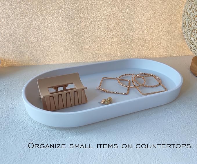 White Small Tray, Oval Tray for Bathtub Bathroom Vanity Items, Countertop - Image 4