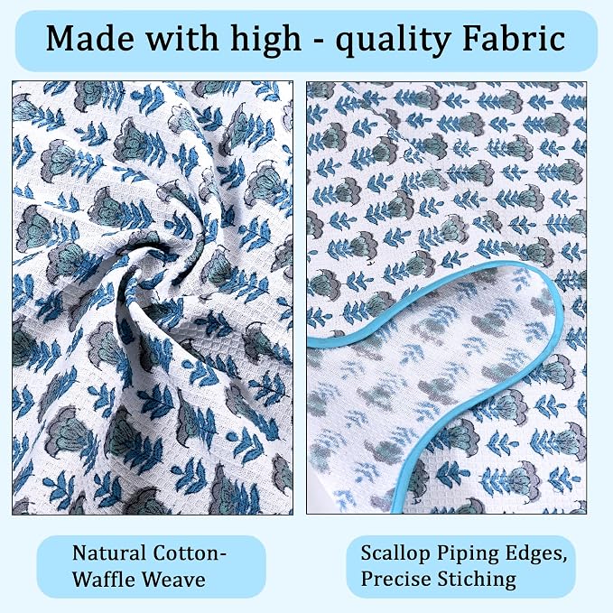 Ridhi Block Print Aquamarine Blue Cotton Spa Towel 27"x54" Set of 2 Handmade - Image 6