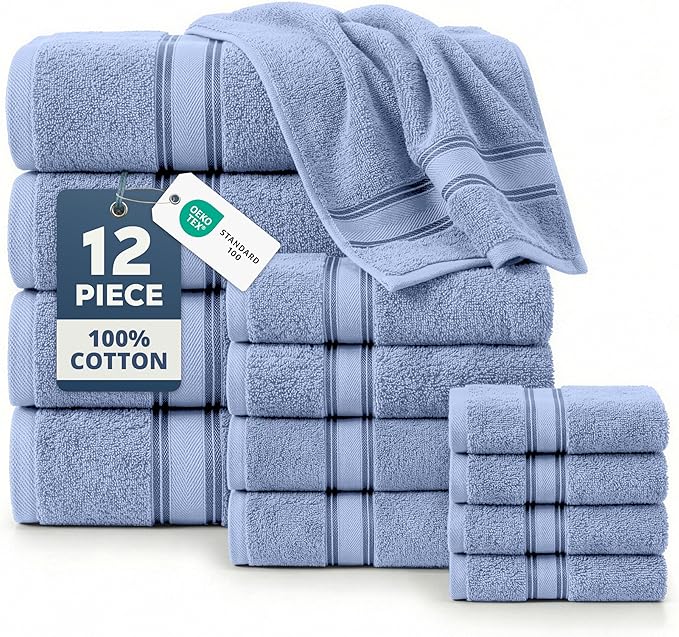 LANE LINEN Premium Bath Towel Set of 12 – 100% Cotton Towels by LaneLinen