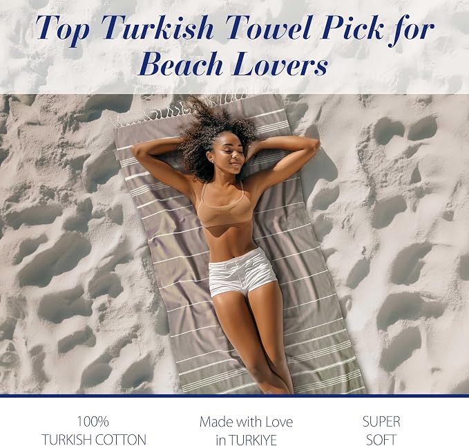 Cacala Lightweight and Thin Turkish Beach Towel 100% Cotton Sand-Free and - Image 3
