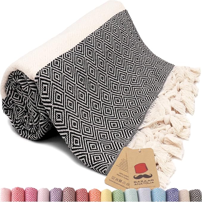Bazaar Anatolia Turkish Beach Towel – 100% Cotton, Quick Dry, Lightweight and by BazaarAnatolia