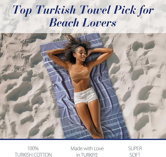Cacala Lightweight and Thin Turkish Beach Towel 100% Cotton Sand-Free and - Image 3