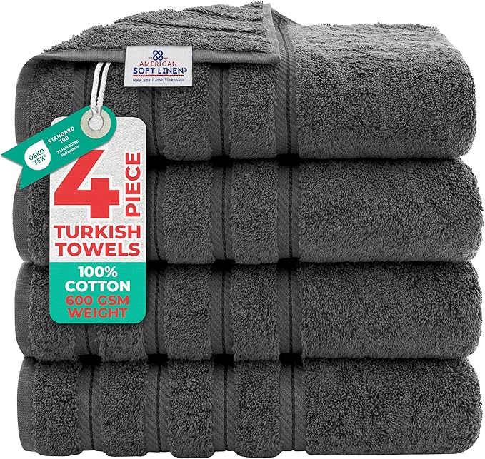 American Soft Linen Luxury 4 Piece Bath Towel Set, 600 GSM 100% Cotton Turkish by AmericanSoftLinen