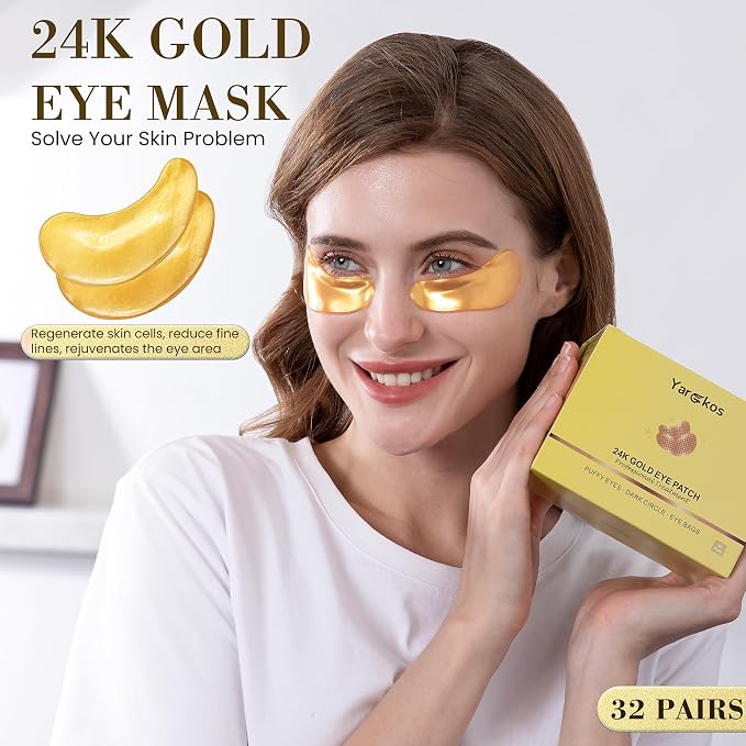 32 Pairs 24K Gold Under Eye Patches, 32 Sets Anti Wrinkle Collagen Undereye Pad - Image 2