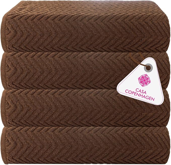 CASA COPENHAGEN EcoWave 4Pcs 100% Cotton Large Designer Towels Gift Set- Toffee by CASACOPENHAGEN