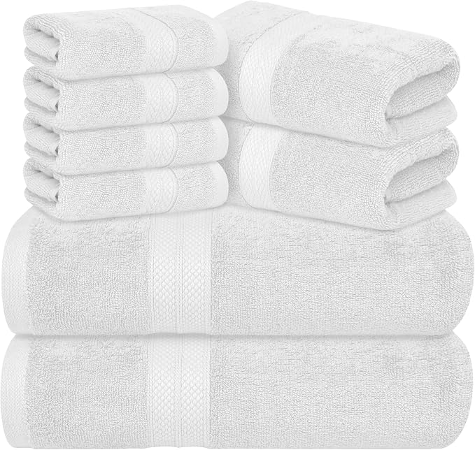 Avalon Towels Luxury 8 Piece White Towels Set, 2 Bath Towels, 2 Hand Towels and by AvalonTowels