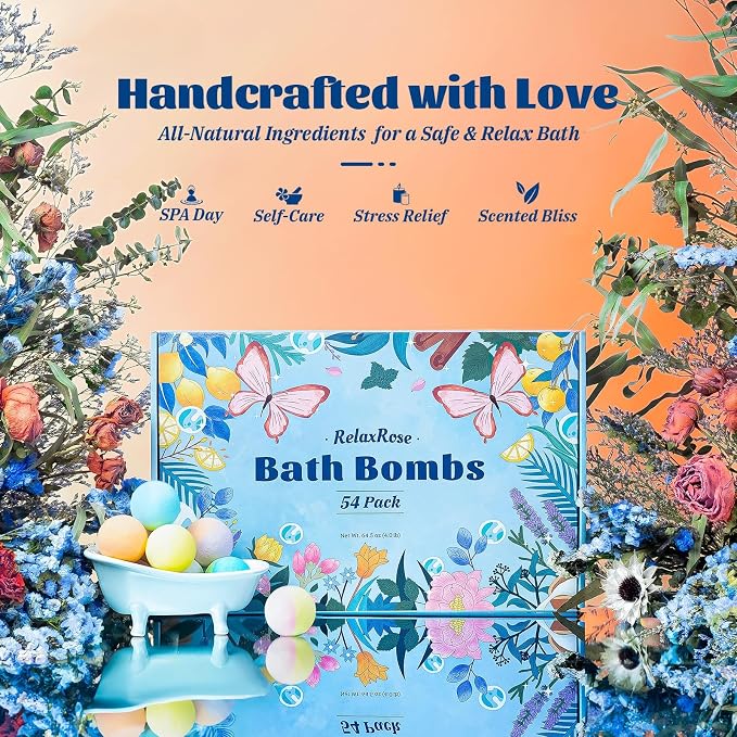 54 Pack Handmade Bath Bombs – 11 Vibrant Colors & 9 Unique Scents, Long-Lasting - Image 6