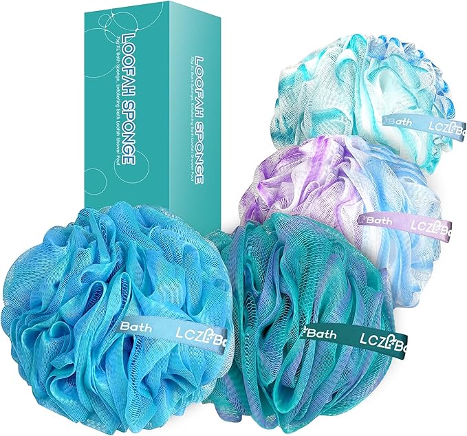 Loofah 4 Pack 75g Extra Large Loofa Set Soft Bath Sponge Thick Body Wash Puffs by LCZLBathOfficial