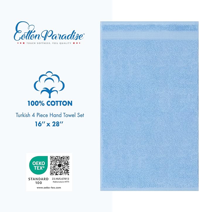 Cotton Paradise Hand Towels for Bathroom, 100% Cotton Turkish 4 Piece Hand - Image 4