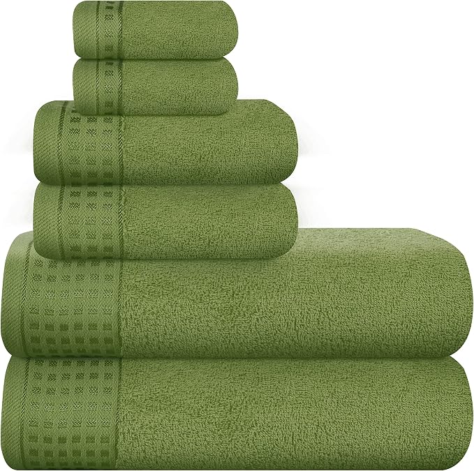 GLAMBURG 100% Cotton Ultra Soft 6 Pack Towel Set, Contains 2 Bath Towels 28x55 by GLAMBURG