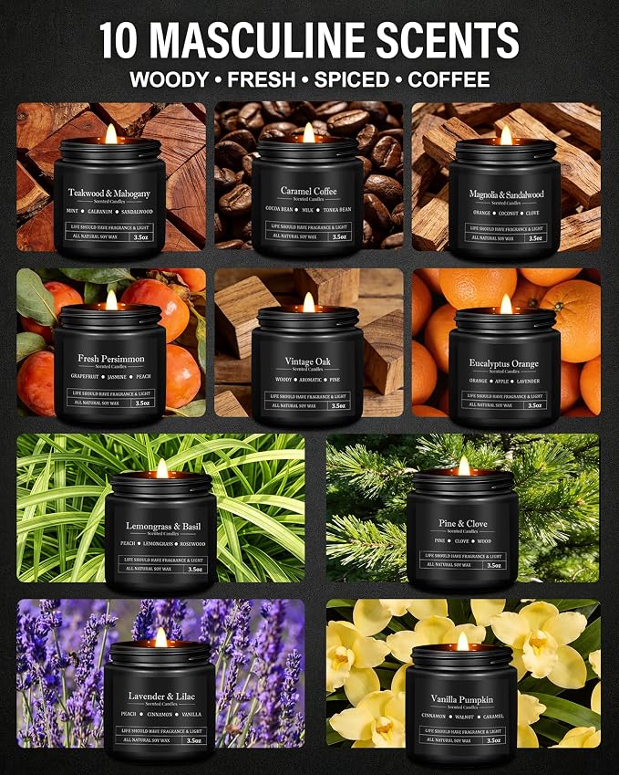 10 Pack Scented Candles for Men, Masculine Candle Gift Set - Image 3