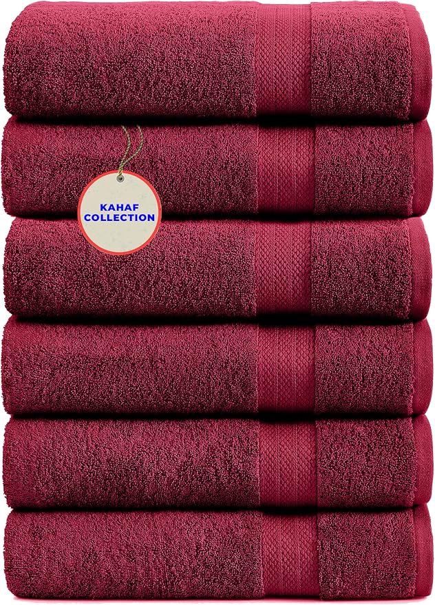 KAHAF COLLECTION 100% Cotton Bath Towels, 24x48 Pack of 6 Towels, Quick Dry by KAHAF+COLLECTION