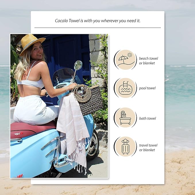 Cacala Lightweight and Thin Turkish Beach Towel 100% Cotton Sand-Free and - Image 5