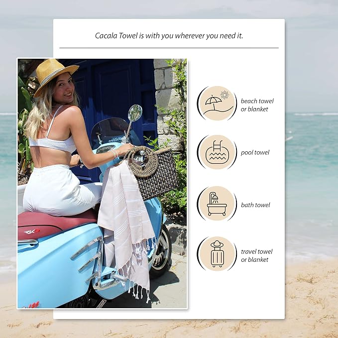 Cacala Lightweight and Thin Turkish Beach Towel 100% Cotton Sand-Free and - Image 5