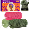 African Net Sponge Authentic, 3 Pieces Exfoliating Scrubber Bath Sponge by BHYTAKI