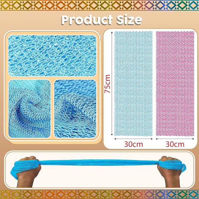 African Net Bath Sponge, Premium Body Exfoliator, Rose Red Blue, 2 Pack - Image 2