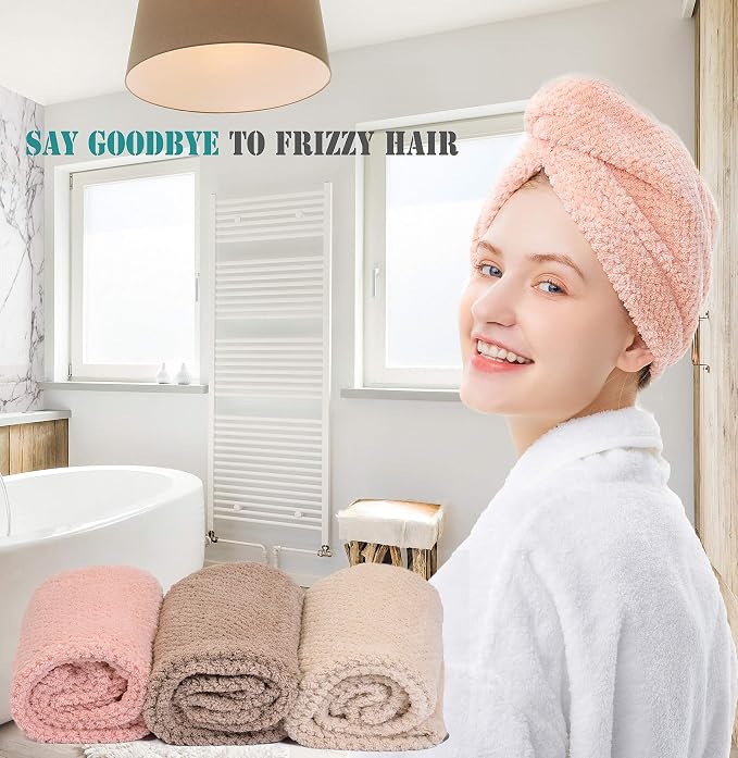 ELLEWIN Hair Towel Wrap 3 Pack, Microfiber Hair Drying Shower Turban - Image 6